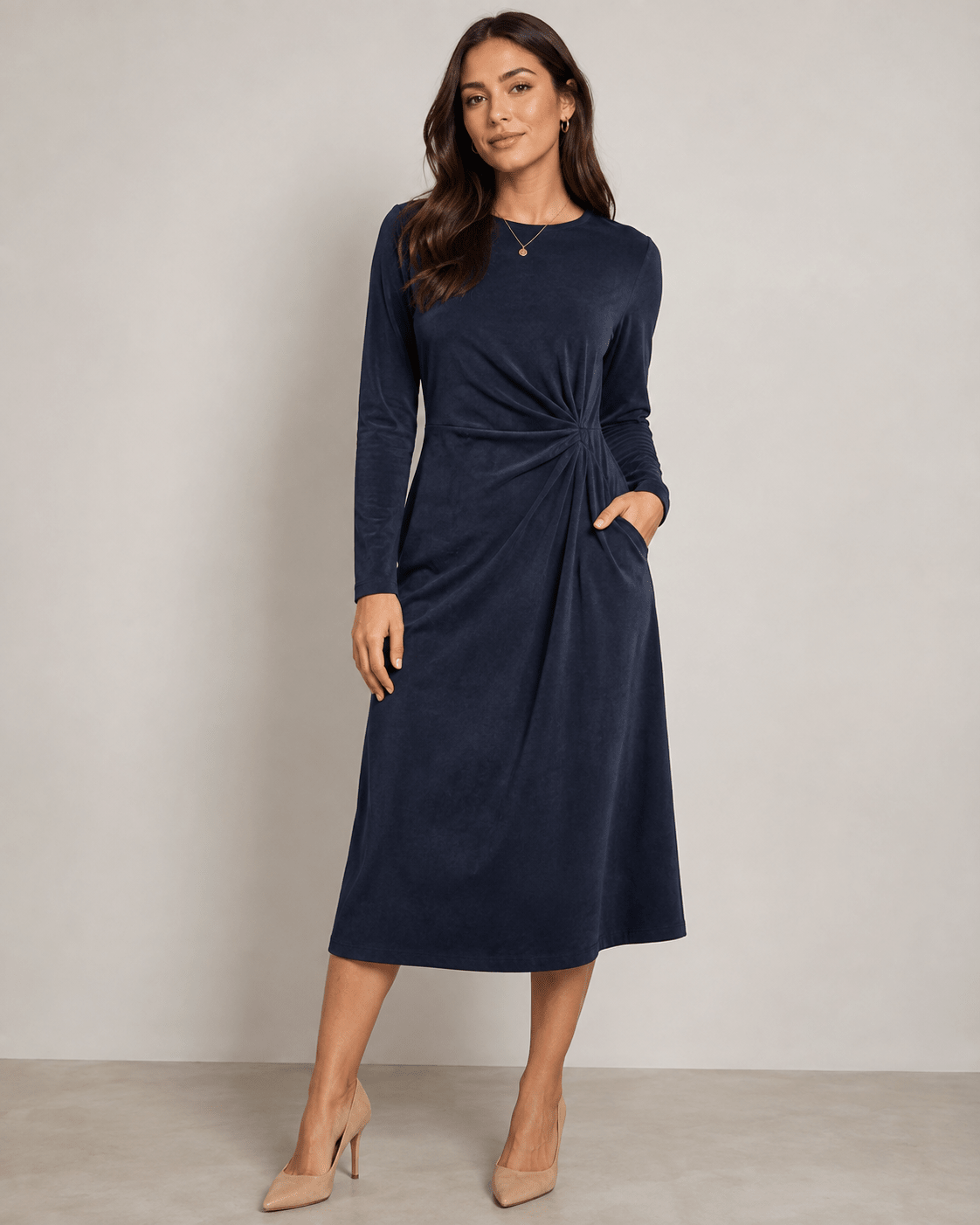 Suede knit fabric, dark blue – available online at Šarlotes audumi