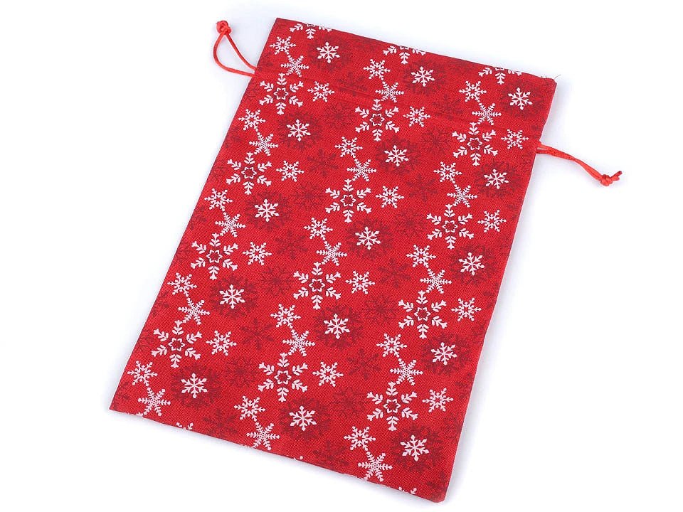 Attēls ar Ziemassvētku dāvanu maisiņš ar sniegpārslām 20 × 30 cm – pieejams internetā Šarlotes audumi