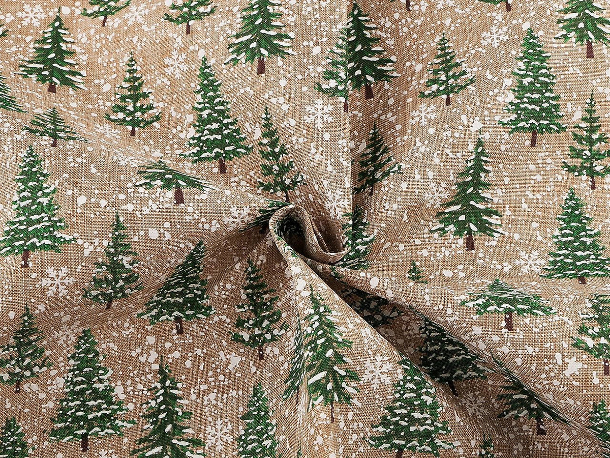 Image of Christmas decorative fabric with fir trees and snow – available online at Šarlotes audumi