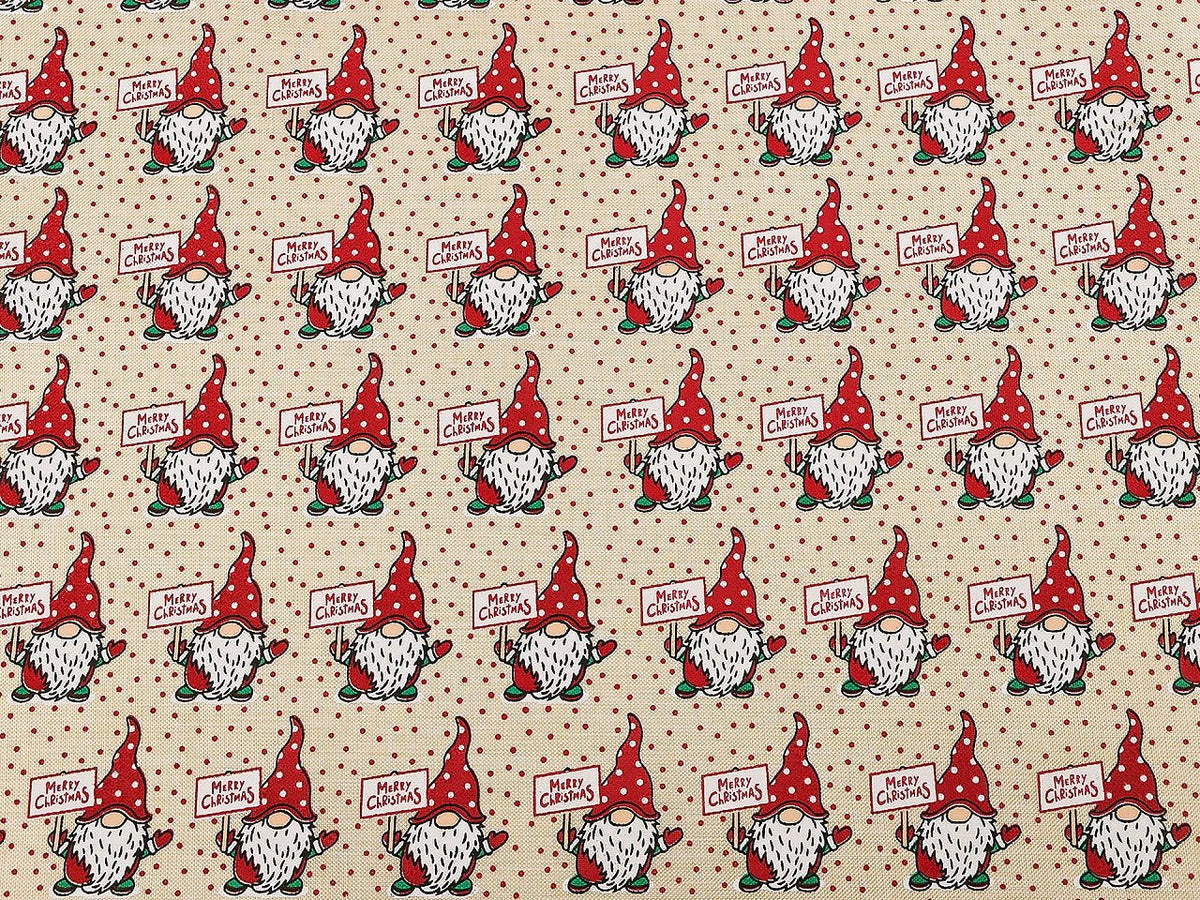 Image of Christmas decorative fabric with gnomes – available online at Charlotte's Fabrics