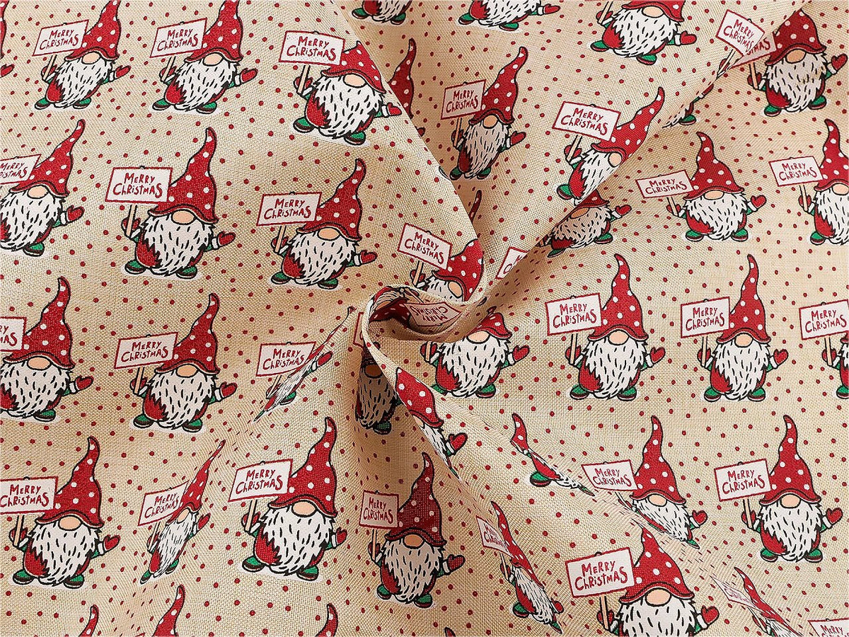 Image of Christmas decorative fabric with gnomes – available online at Charlotte's Fabrics