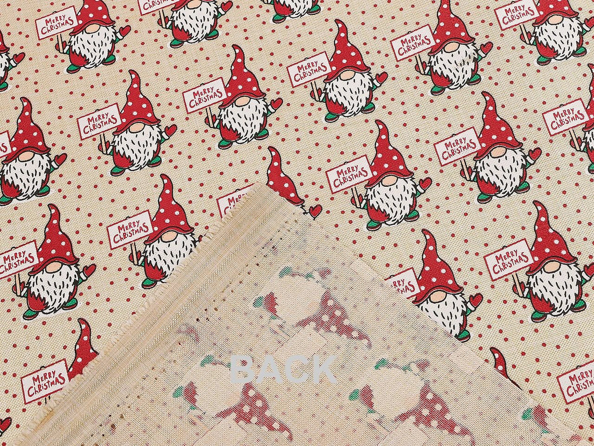 Image of Christmas decorative fabric with gnomes – available online at Charlotte's Fabrics