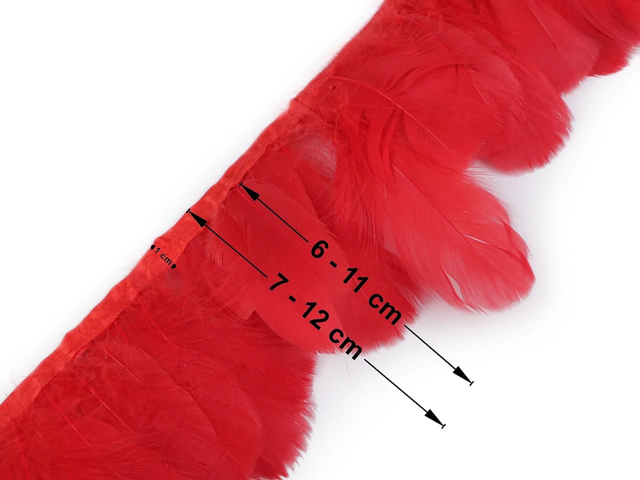 Image of goose feather trim ribbon - red (50 cm pack) – available at Šarlotes audumi