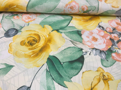 Tissu 100 % coton - roses jaunes 125 g/m²