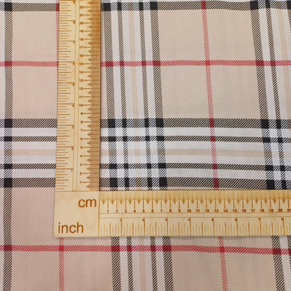 100% Baumwollstoff- cremefarben kariert 130 g/m²