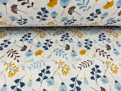 100% Baumwollstoff – kleine blaue Blumen 125 g/m²