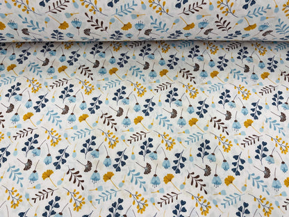 100% Baumwollstoff - kleine blaue Blumen 125 g/m²