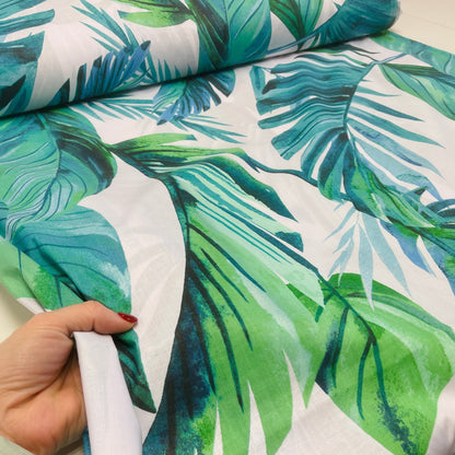 100% Cotton fabric-blue-green palm leaves 125 g/m²
