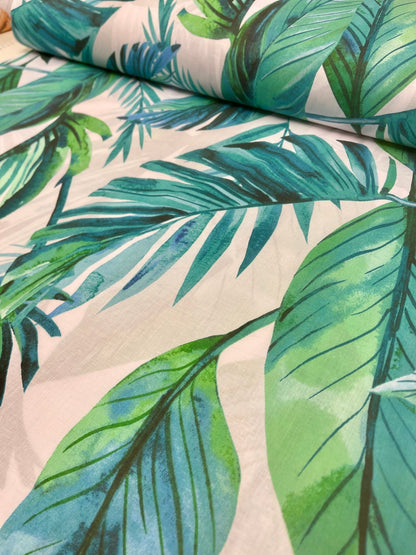 100% Cotton fabric - blue-green palm leaves 125 g/m²