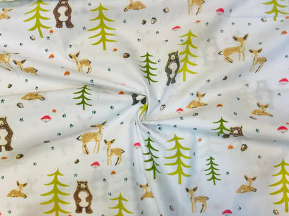 100% Cotton fabric - animals in fir trees 130 g/m²