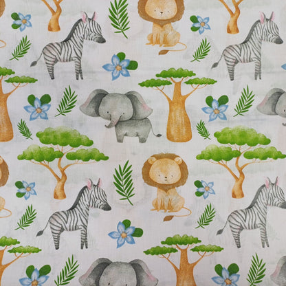 100% Cotton fabric - animals and baobab tree 130 g/m²