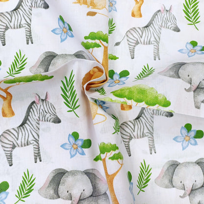 100% Cotton Fabric - Animals and Baobab Tree 130 g/m²