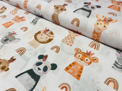 Tissu 100 % coton, visages d’animaux 125 g/m²
