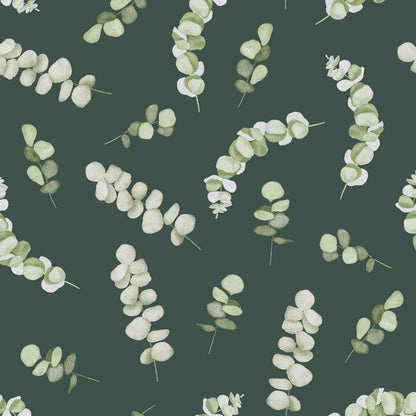 Tissu canvas - eucalyptus sur fond vert 225 g/m²