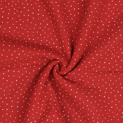 Muslin with dots on a red background 125 g/m²